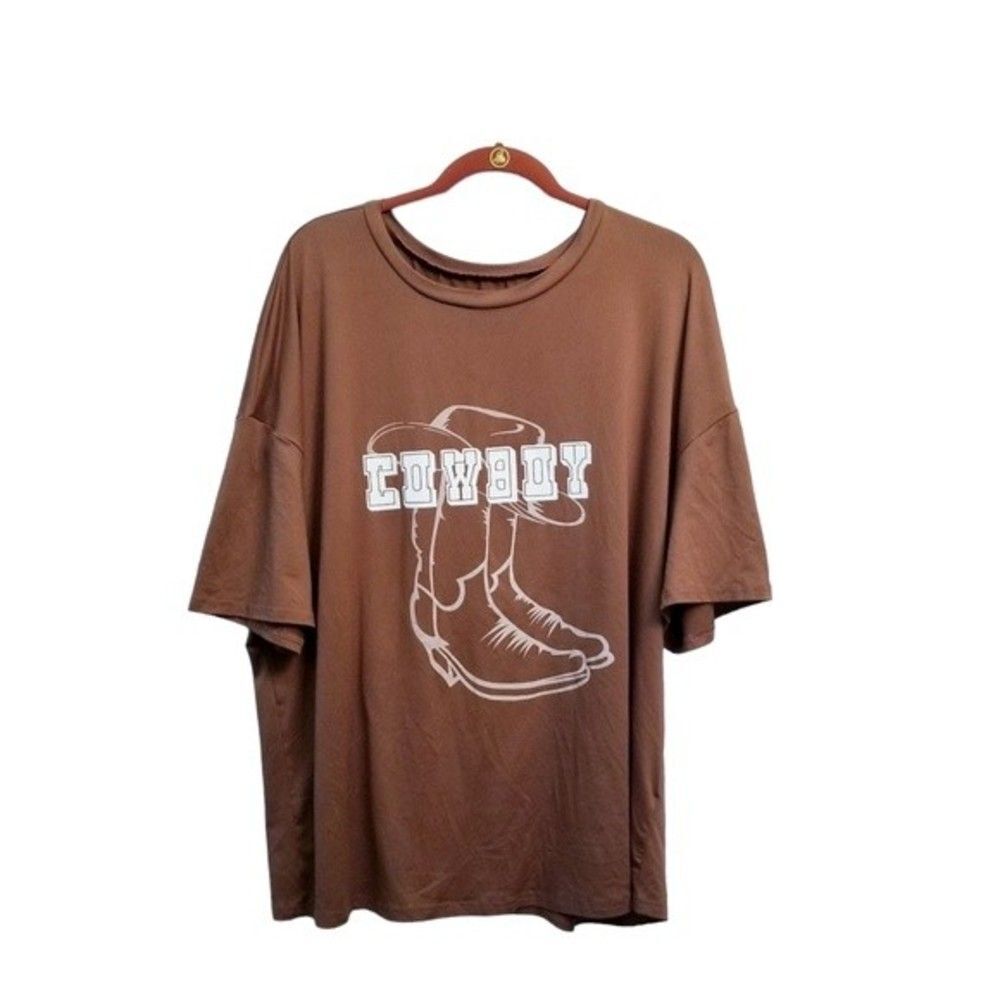 Shein Curve Brown Cowboy Graphic T-Shirt 2XL  1 0187